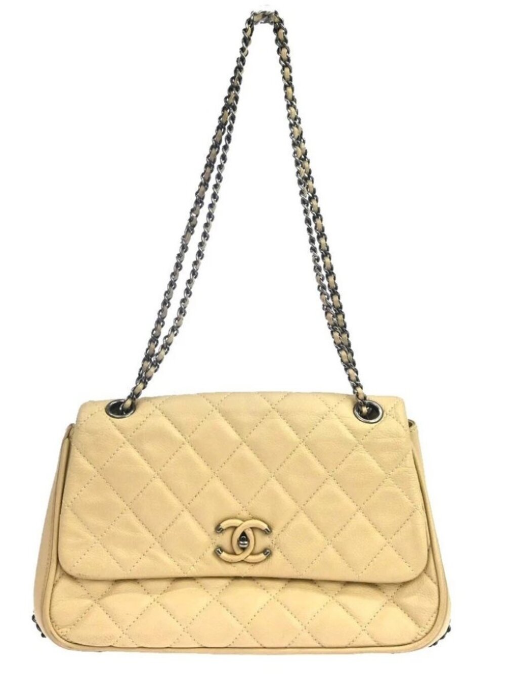 Chanel Beige Calfskin Chain Handbag